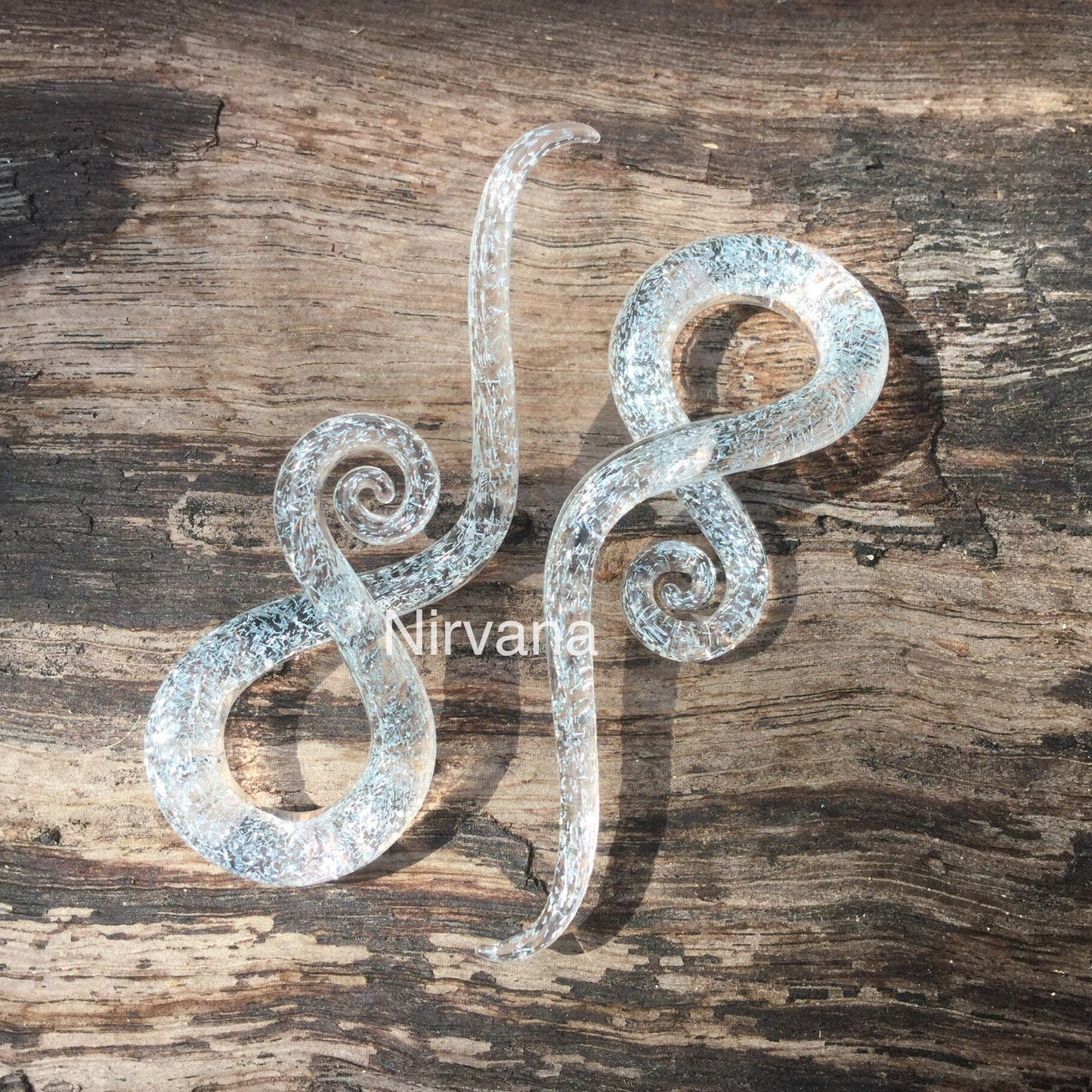 1 Pair (2 pieces) Translucent Silver Dichroic Glass Note Spirals