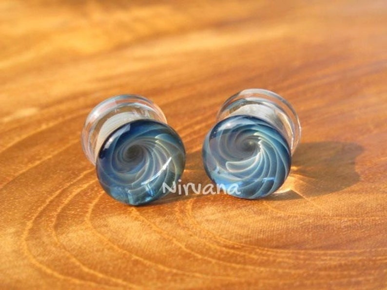 1 Pair (2 Pieces) Exotic Blue Tornado Vortex Plugs