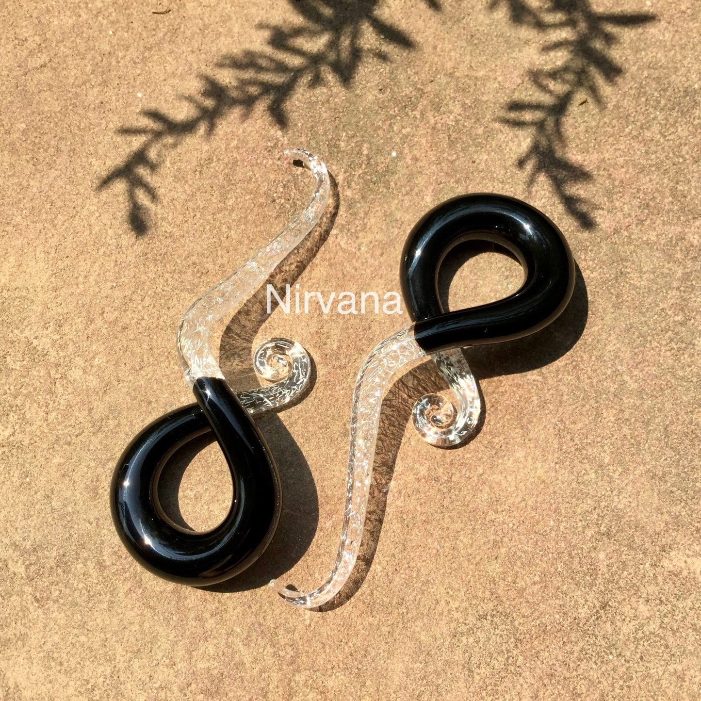 1 Pair (2 Pieces) Black & Translucent Silver Dichroic Note Spirals
