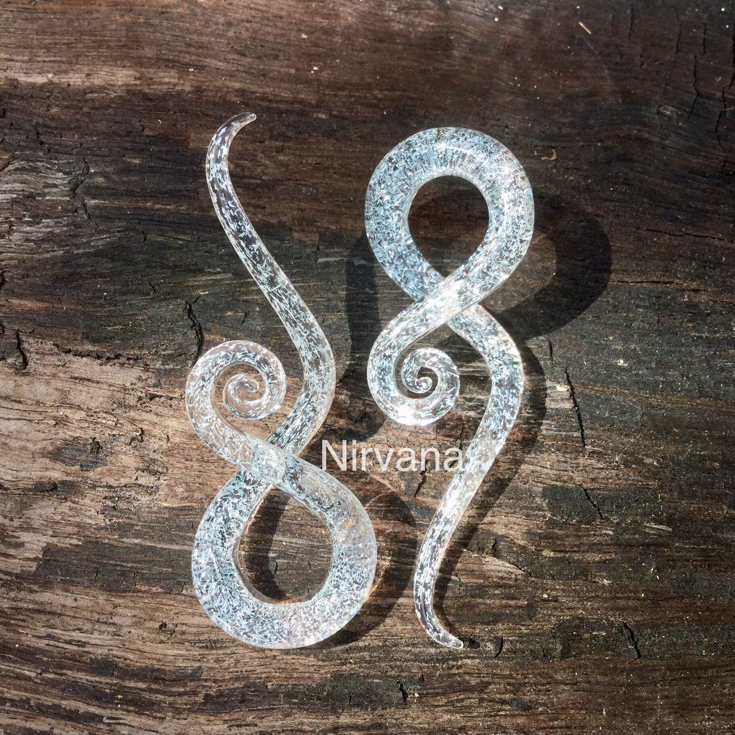 1 Pair (2 pieces) Translucent Silver Dichroic Glass Note Spirals