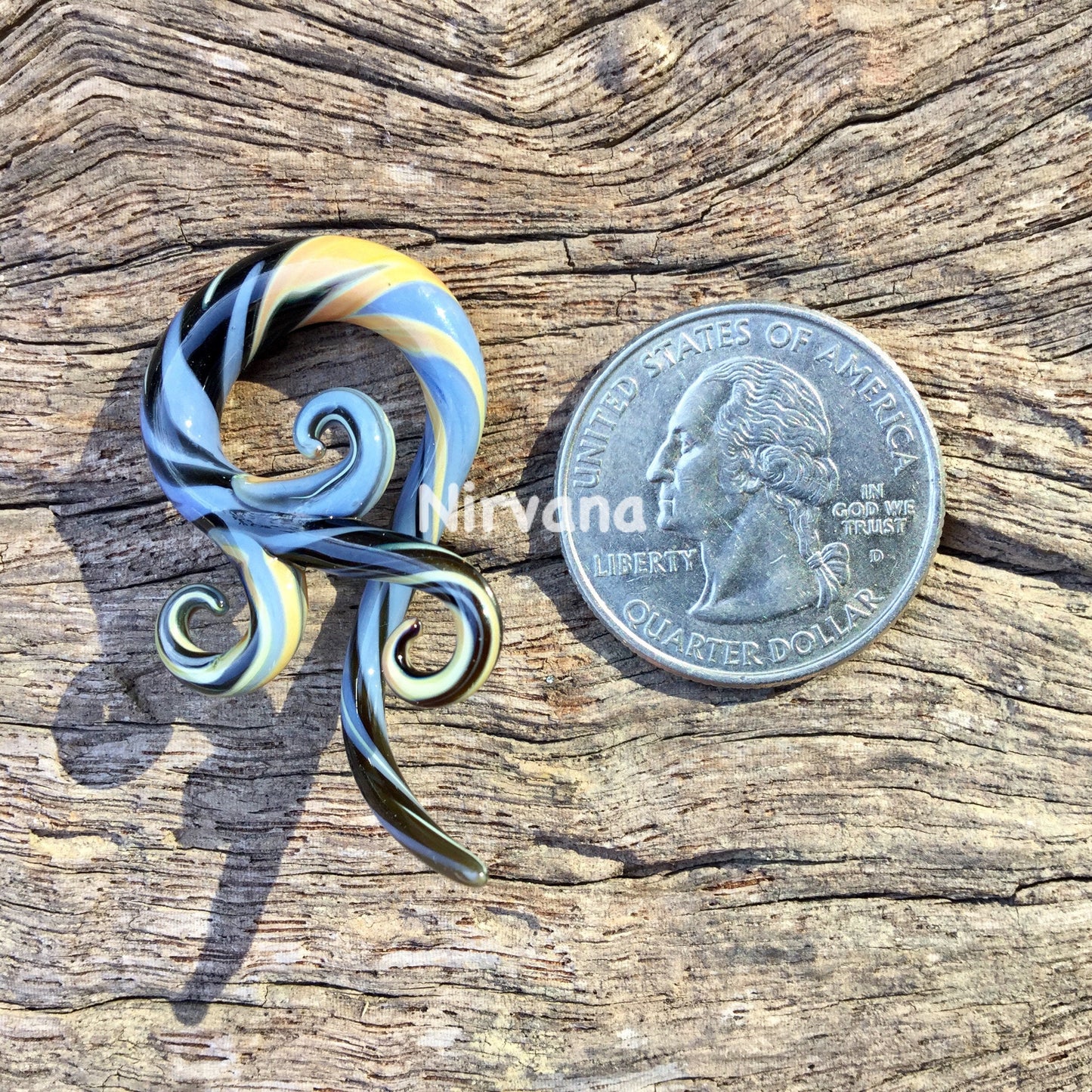 1 Pair (2 Pieces) Sky Blue, Exotic Silver & Black Free Style Bonita Glass Spirals