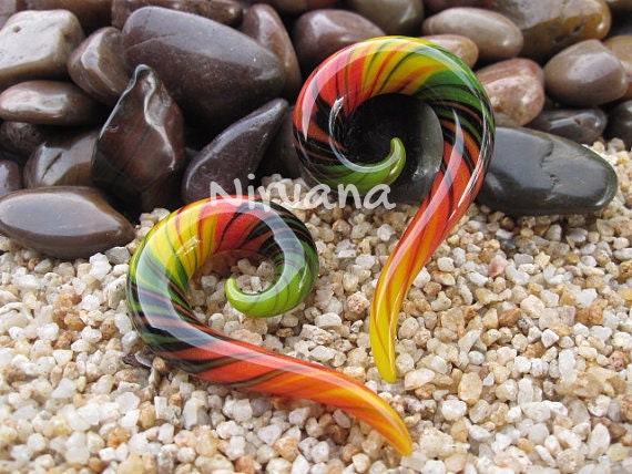 1 Pair (2 Pieces) Custom Colors Rasta Spirals Glass Ear Shapes