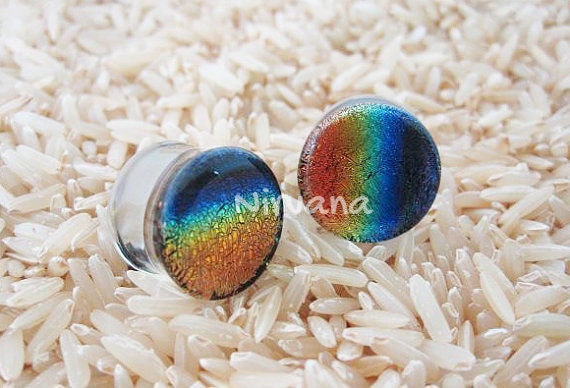 1 Pair (2 Pieces) Custom Colors Pyrex Dichroic Glass Plugs