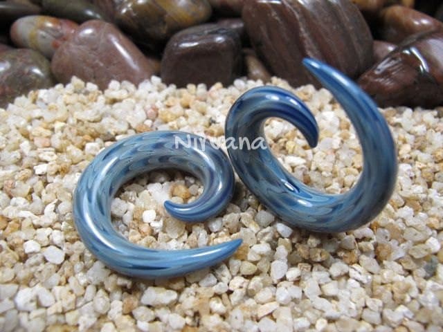 1 Pair (2 Pieces) Exotic Dark Blue Earth Glass Classic Spirals