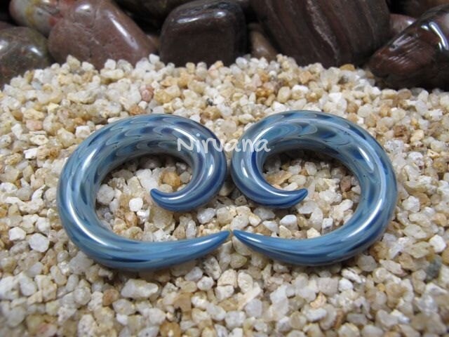 1 Pair (2 Pieces) Exotic Dark Blue Earth Glass Classic Spirals