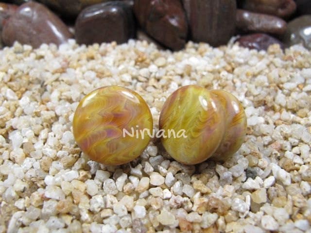 1 Pair (2 Pieces) Exotic Silver Earth Stone Plugs Pyrex Glass
