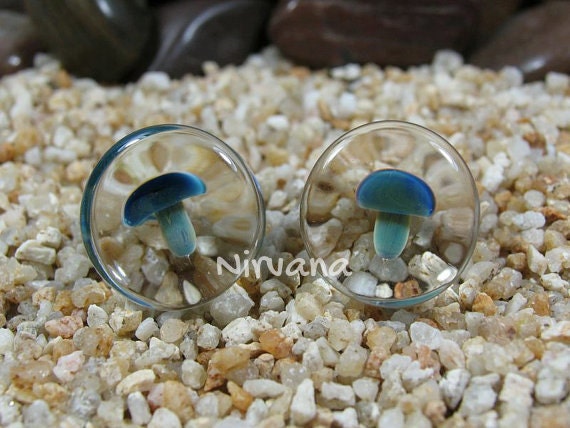 1 Pair (2 Pieces) Exotic Dark Blue Mushroom Glass Plugs