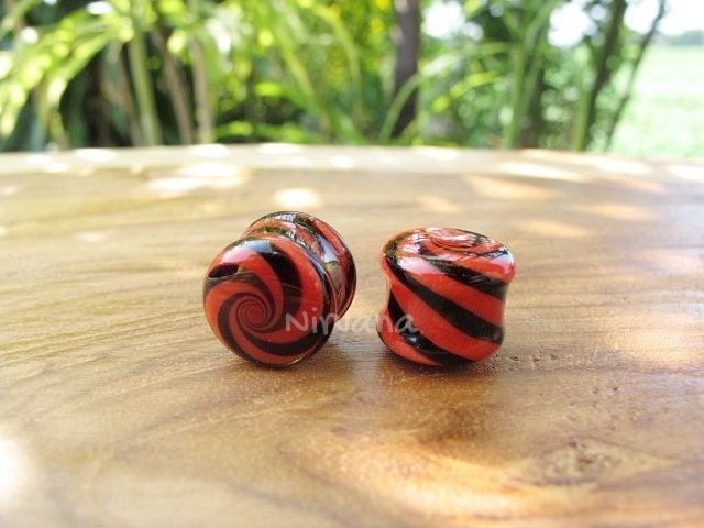 1 Pair (2 Pieces) Candy Swirl Pyrex Glass Plugs
