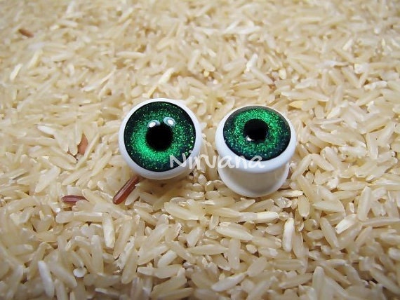 1 Pair (2 Pieces) Dichroic Green Eye Plugs Pyrex Glass