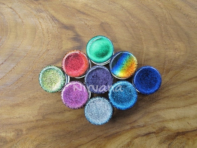 1 Pair (2 Pieces) Dichroic Green Cat Eye Plugs Pyrex Glass