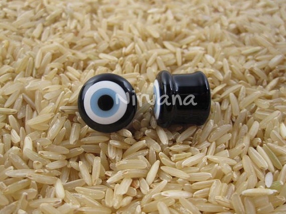 1 Pair (2 Pieces) Pyrex Glass Evil Eye Plugs
