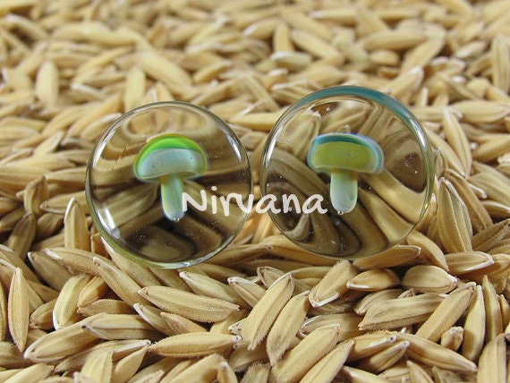 1 Pair (2 Pieces) Exotic. LT. Green Mushroom Plugs