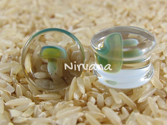 1 Pair (2 Pieces) Exotic. LT. Green Mushroom Plugs