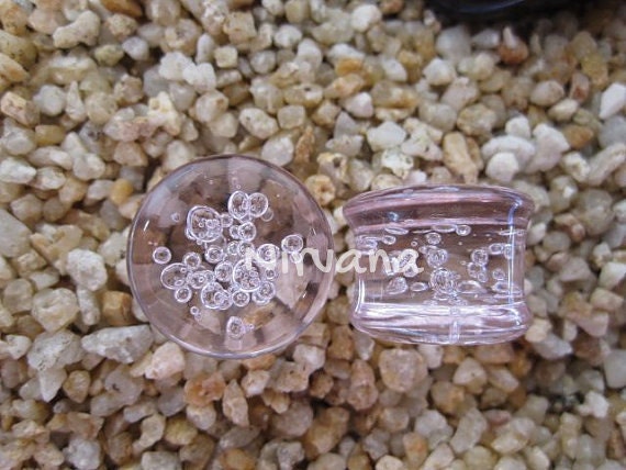 1 Pair (2 Pieces) Amber Colored Glass Bubble Plugs