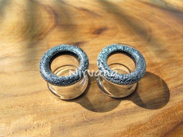 1 Pair (2 Pieces) Dichroic Dark Silver Glass Tunnels