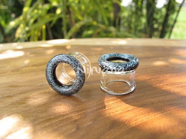 1 Pair (2 Pieces) Dichroic Dark Silver Glass Tunnels