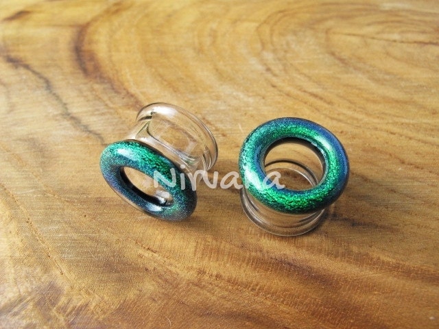 1 Pair (2 Pieces) Dichroic Emerald Green Glass Tunnels