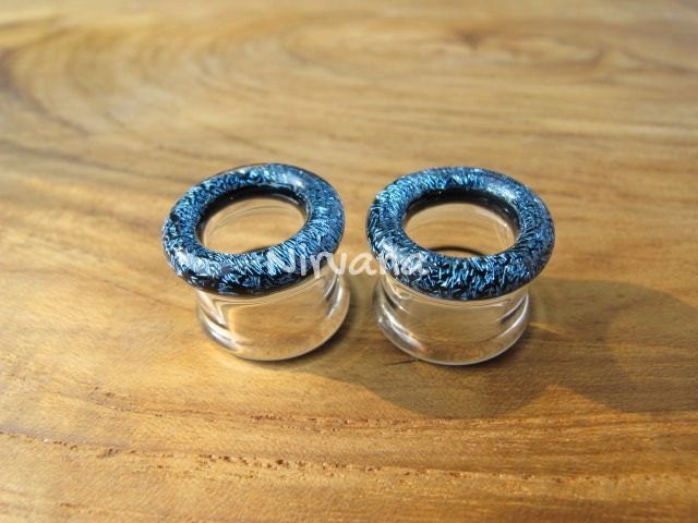 1 Pair (2 Pieces) Dichroic Aqua Glass Tunnels