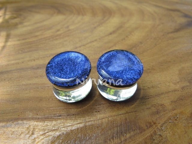 1 Pair (2 Pieces) Dark Blue Dichroic Glass Plugs