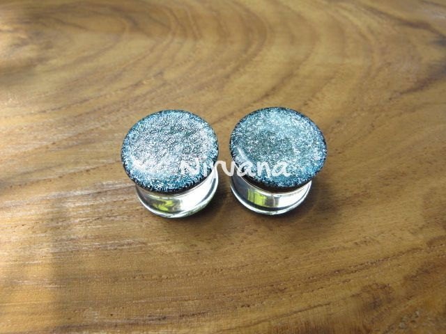 1 Pair (2 Pieces) Dark Silver Dichroic Glass Plugs