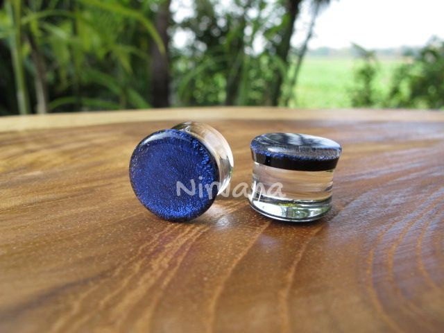 1 Pair (2 Pieces) Dark Blue Dichroic Glass Plugs