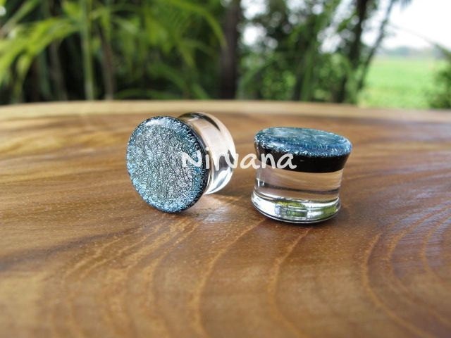 1 Pair (2 Pieces) Dark Silver Dichroic Glass Plugs