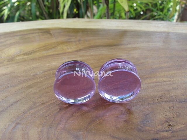 1 Pair (2 Pieces) Transparent Purple Solid Color Glass Plugs