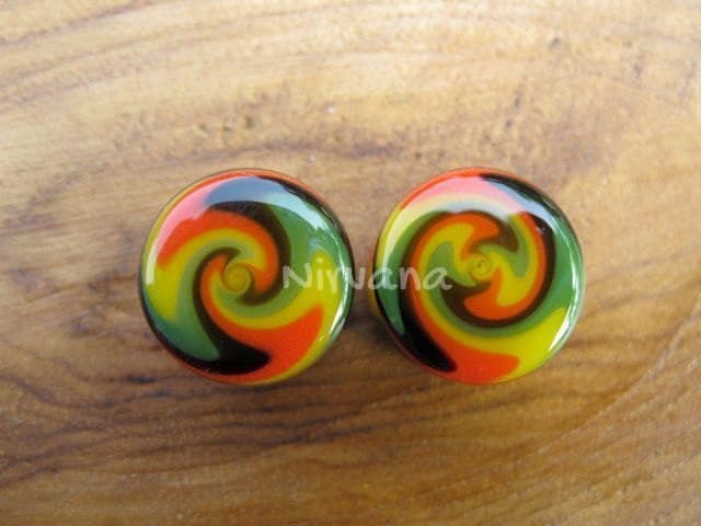 1 Pair (2 Pieces) Zig Zag Rasta Plugs Glass Plugs