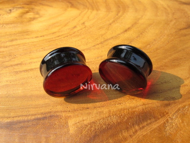 1 Pair (2 Pieces) Amber Colored Glass Plugs