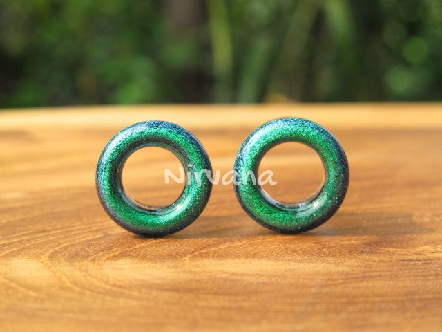 1 Pair (2 Pieces) Dichroic Emerald Green Glass Tunnels