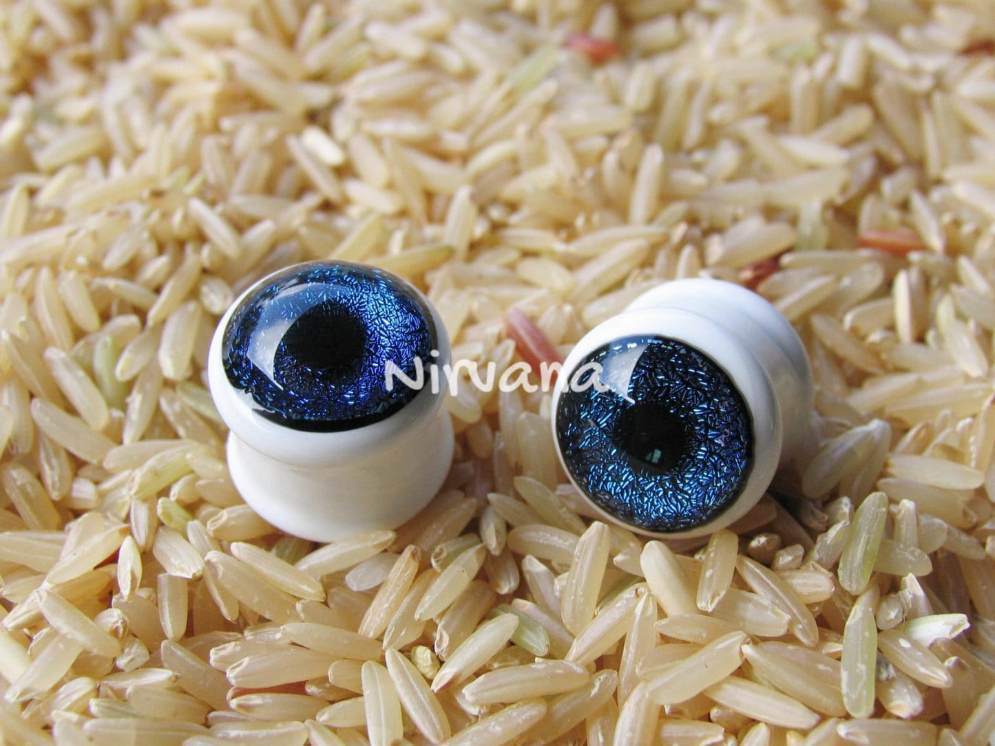 1 Pair (2 Pieces) Dichroic Sapphire Eye Plugs Pyrex Glass