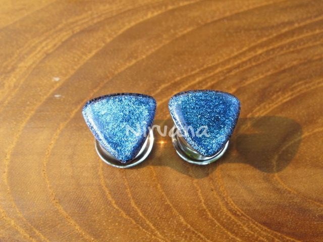 1 Pair (2 Pieces) Triangle Aqua Dichroic Glass Plugs