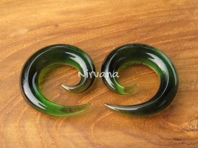 1 Pair (2 Pieces) Solid Color Translucent Green Classic Spirals