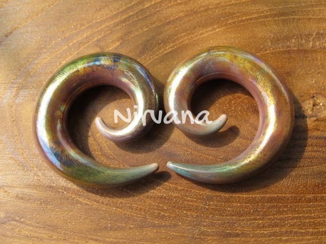 1 Pair (2 Pieces) Antique Metallic Earth Glass Spirals