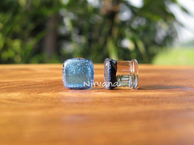 1 Pair (2 Pieces) Triangle & Square Combo Pair Aqua Dichroic Glass Plugs