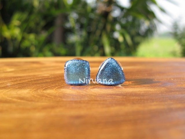 1 Pair (2 Pieces) Triangle & Square Combo Pair Aqua Dichroic Glass Plugs