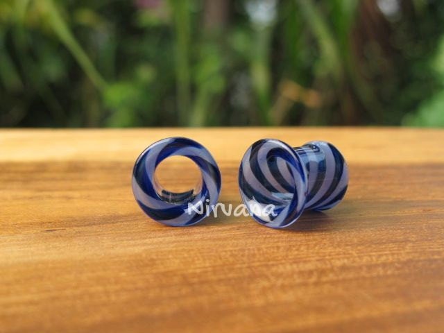 1 Pair (2 Pieces) Purple & Dark Blue Tunnels Pyrex Glass