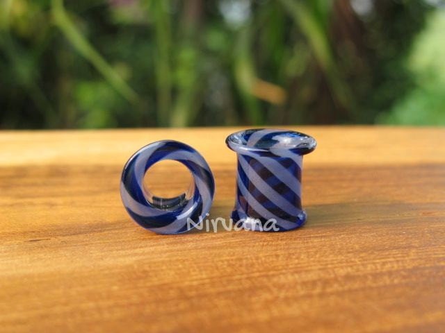 1 Pair (2 Pieces) Purple & Dark Blue Tunnels Pyrex Glass