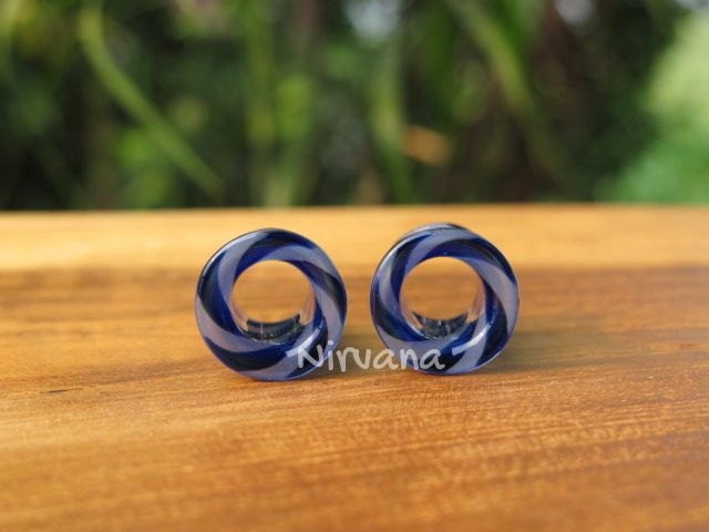 1 Pair (2 Pieces) Purple & Dark Blue Tunnels Pyrex Glass