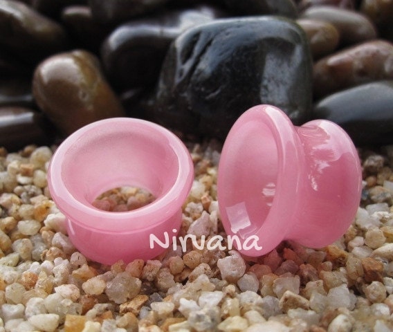 1 Pair (2 Pieces) Pink Tunnels Pyrex Glass Gauges