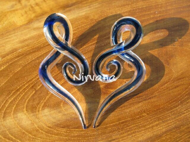 1 Pair (2 Pieces) Cobalt Blue Encased Glass Note Spirals