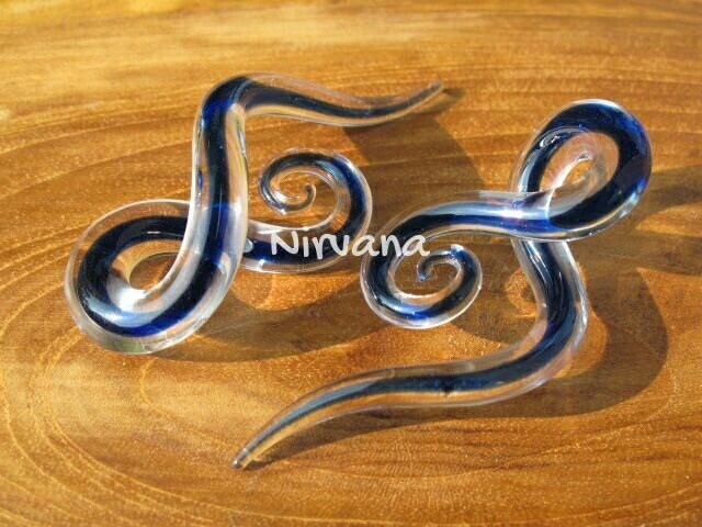1 Pair (2 Pieces) Cobalt Blue Encased Glass Note Spirals