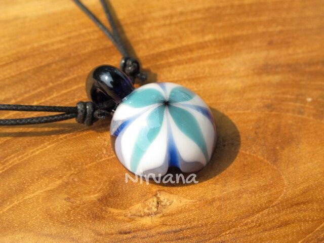 1 Piece - Groovy Fire Flower Pendant in Pyrex Glass With Black Waxed Linen Adjustable Cord