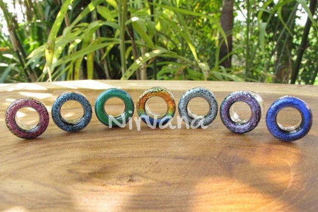 1 Pair (2 Pieces) Color Dichroic Glass Tunnel Plugs