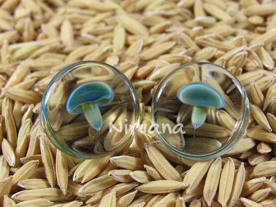 1 Pair (2 Pieces) Exotic Blue Mushroom Plugs Glass