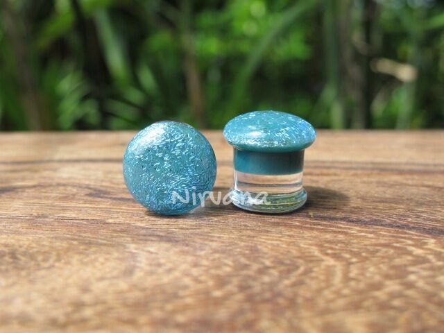 1 Pair (2 Pieces) Light Opal Blue Dichroic Plugs