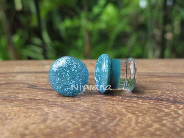 1 Pair (2 Pieces) Light Opal Blue Dichroic Plugs