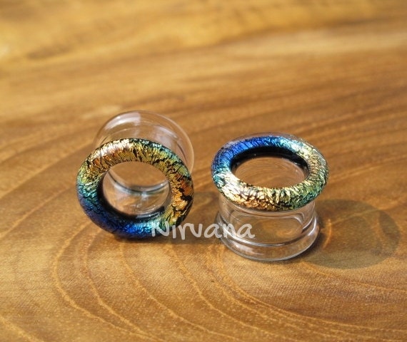 1 Pair (2 Pieces) Dichroic Aquatic Rainbow Glass Tunnels