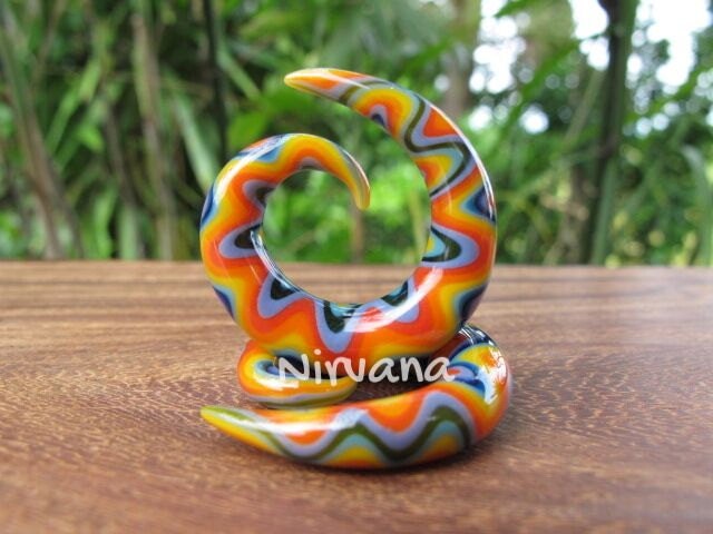 1 Pair (2 Pieces) Rainbow Snake Classic Spirals Glass