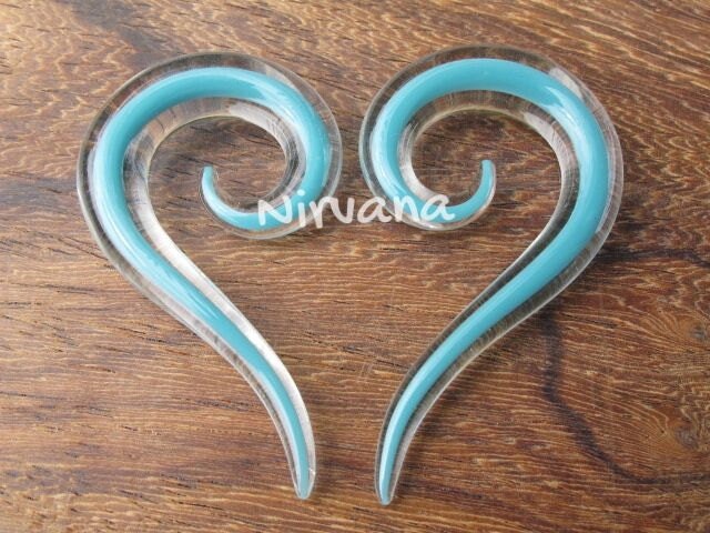 1 Pair (2 Pieces) Solid Color Encased Aqua Thai Spirals